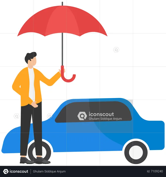 Businessman Car Owner Or Insurance Agent Stand With New Car For Car Insurance  Illustration