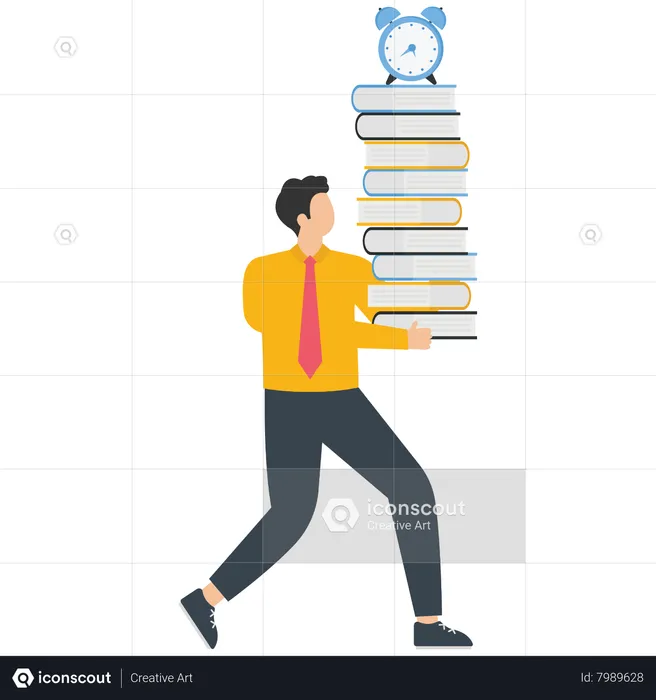 Businessman carries a lot of work and a clock  Illustration