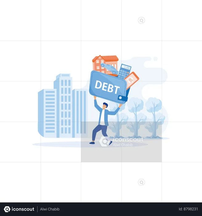 Businessman carries debt burden  Illustration