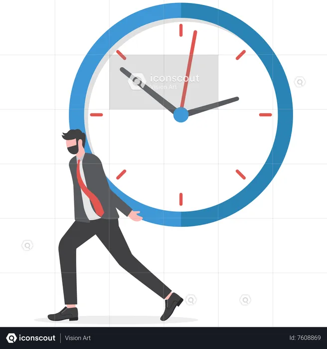 Businessman carry heavy big clock burden  Illustration