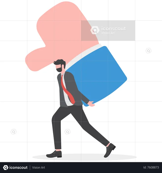 Businessman carry heavy thumb down symbol on his shoulder  Illustration
