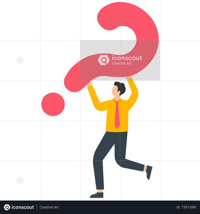 Businessman carrying a huge question mark to find ways to solve the problem  Illustration