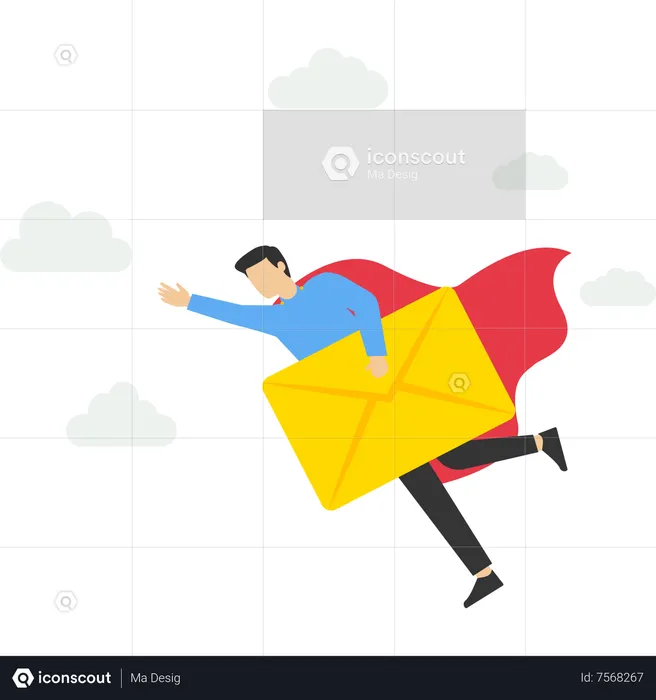 Businessman carrying big email envelope flying to recipient address  Illustration
