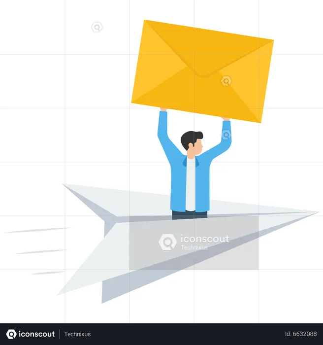 Businessman  carrying big email envelope flying to recipient address  Illustration