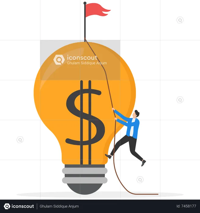 Businessman carrying bright lightbulb idea with dollar money sign  Illustration