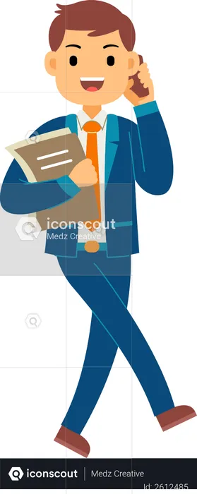 Businessman carrying business documents and talking on smartphone  Illustration