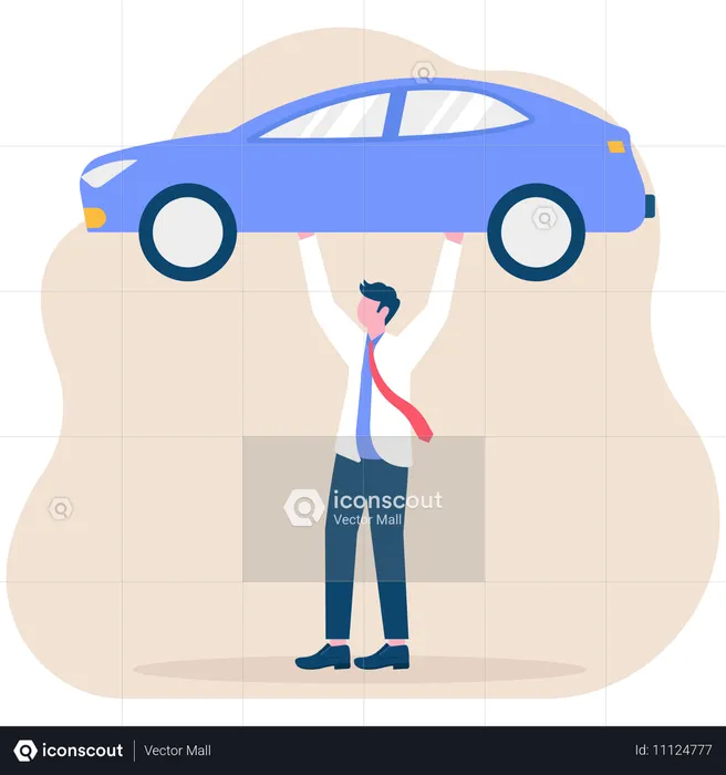 Businessman carrying car debt  Illustration