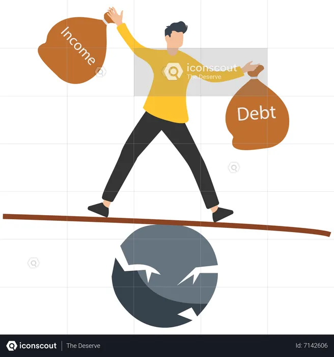 Businessman carrying debt on seesaw  Illustration