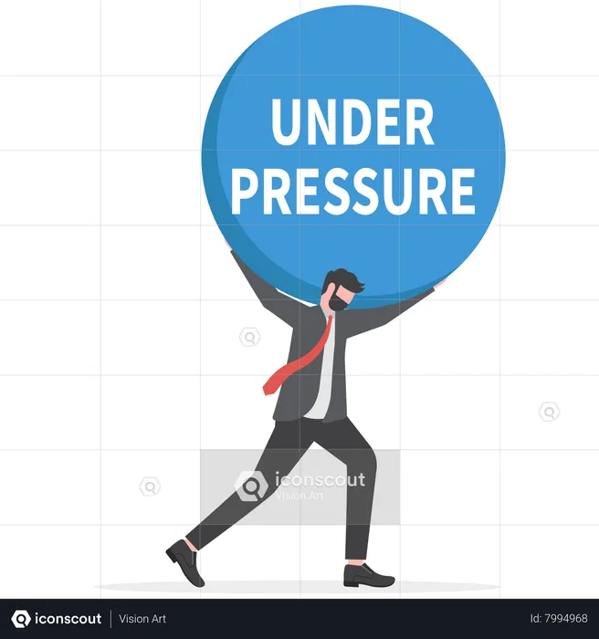 Businessman carrying heavy big under pressure word  Illustration