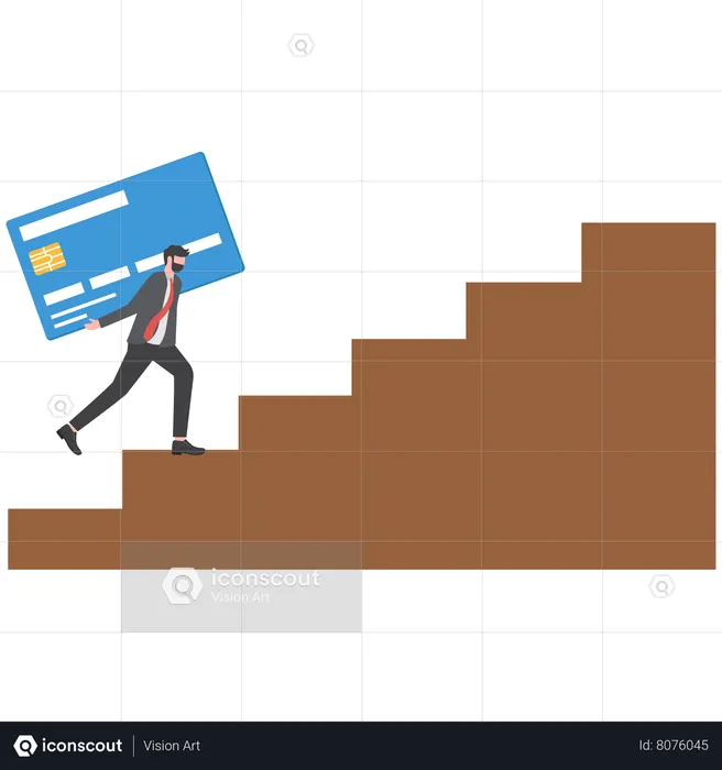 Businessman Carrying Heavy Credit Card Debt Financial  Illustration