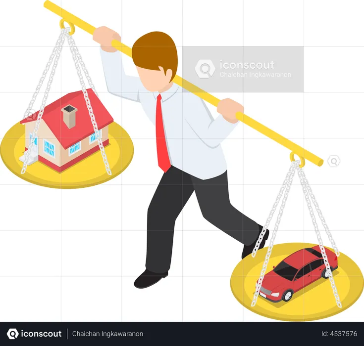Businessman carrying house and debt  Illustration
