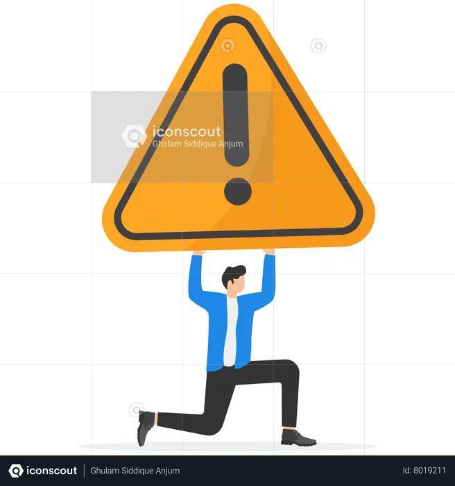 Businessman carrying huge with exclamation attention sign  Illustration