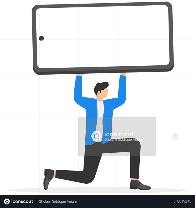 Businessman carrying huge with smartphone  Illustration
