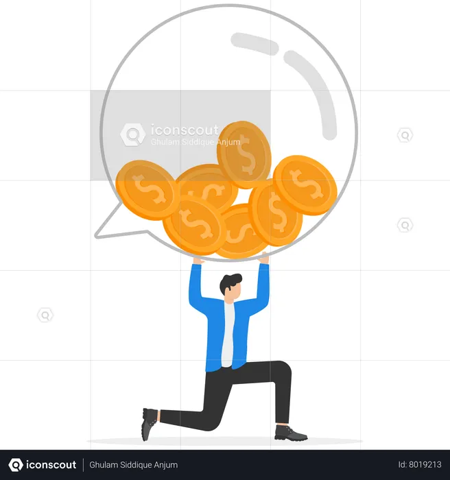 Businessman carrying huge with speech bubble  Illustration