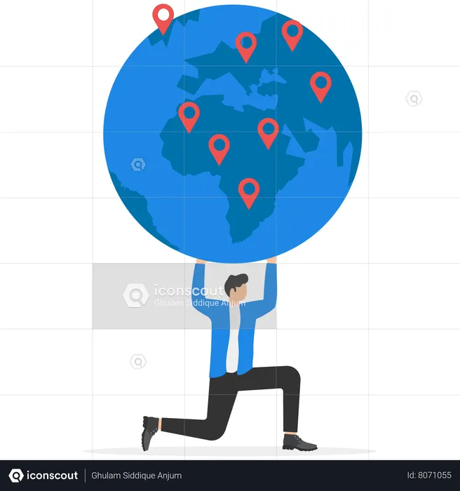 Businessman carrying huge ball with world map  Illustration
