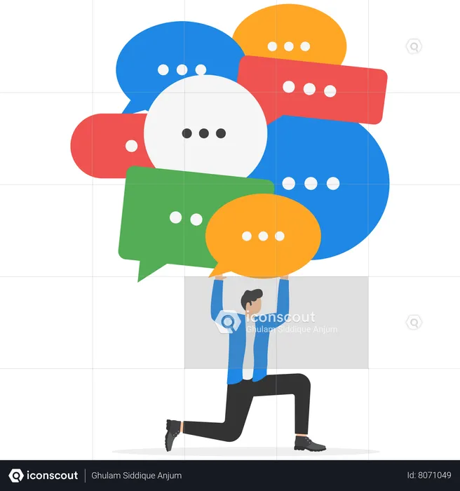Businessman carrying messages with speech bubbles  Illustration