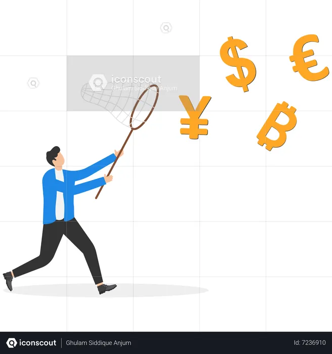 Businessman catching currency  Illustration