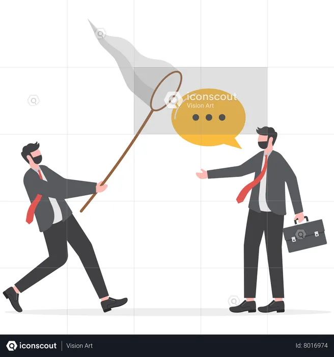 Businessman catching dialog speech bubble from other businessman  Illustration
