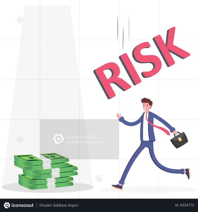 Businessman catching money while word risk falling  Illustration