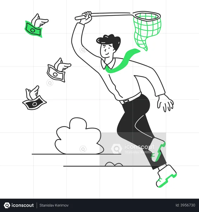 Businessman catching money with a net  Illustration