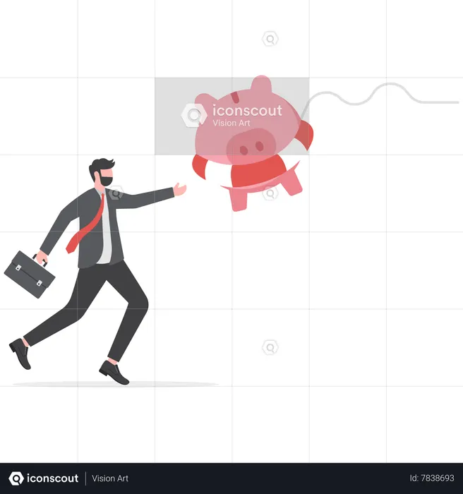 Businessman catching piggybank with lifebuoy as life support in crisis  Illustration