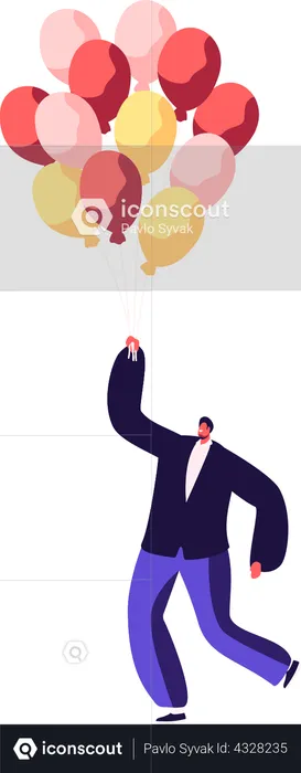 Businessman celebrating with balloons  Illustration