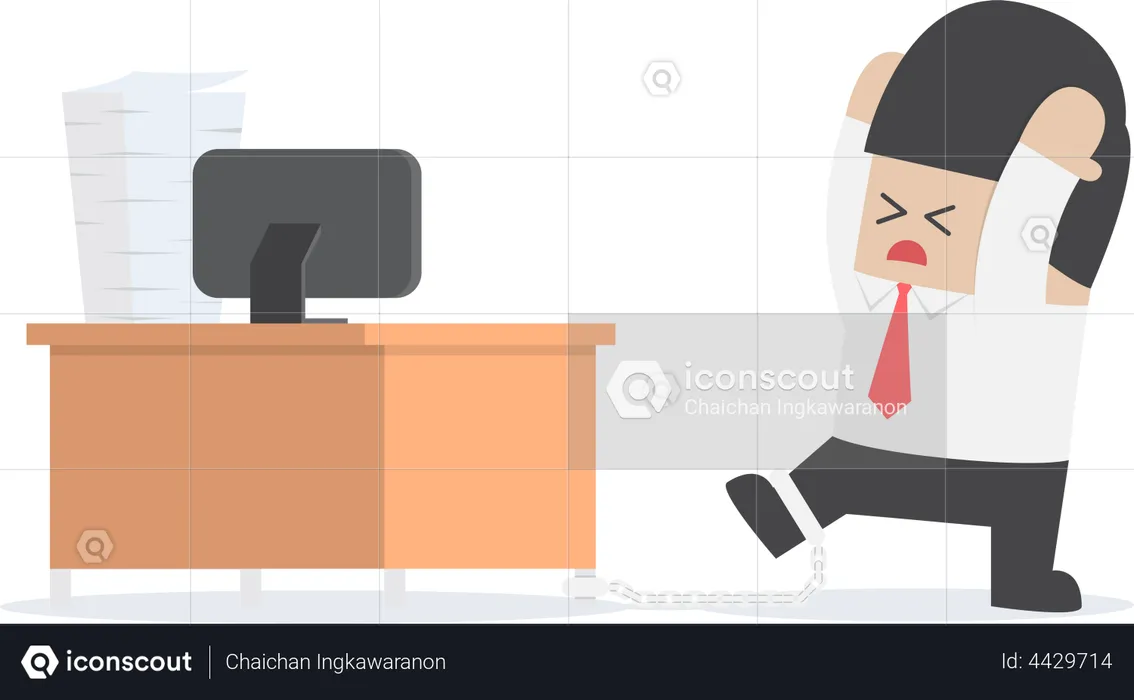 Businessman chained to the desk  Illustration