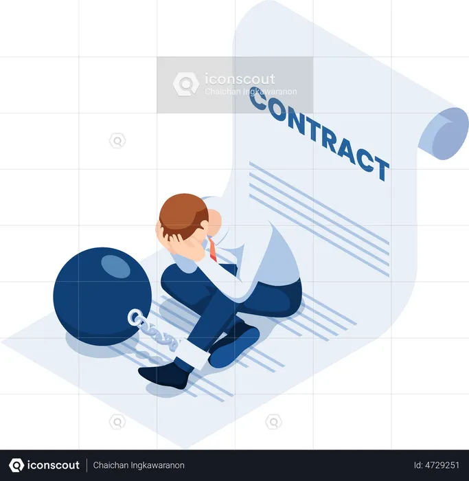 Businessman Chained with business contract  Illustration
