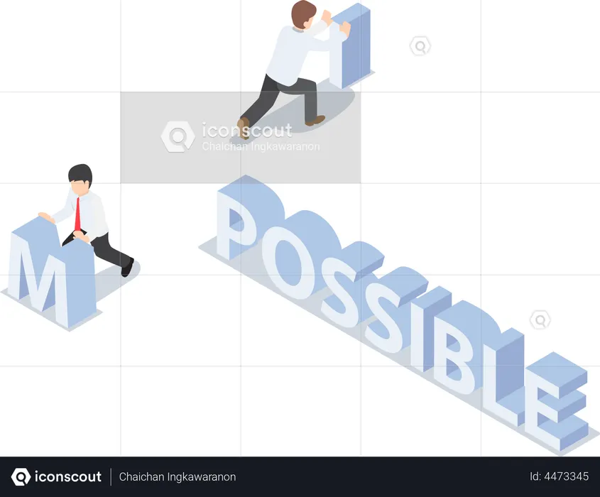 Businessman change the word impossible to possible  Illustration