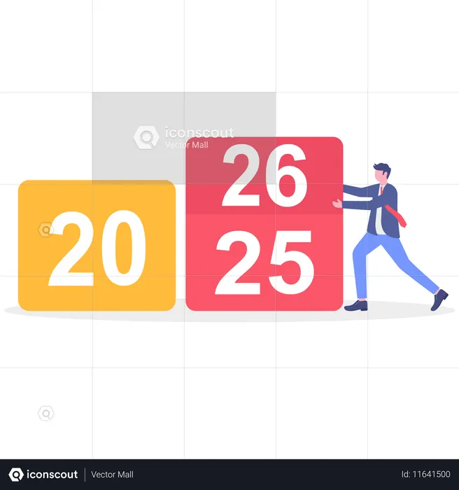 Businessman changing year of calendar  Illustration
