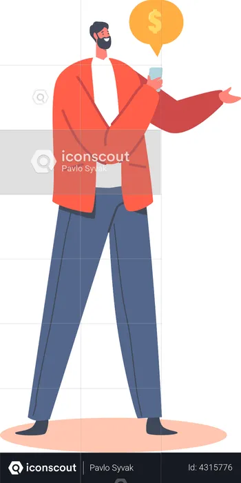 Businessman Character Look on Smartphone Screen  Illustration