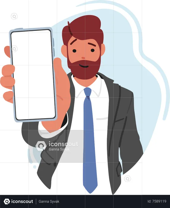 Businessman Character Showcasing A Smartphone With A Blank Screen  Illustration
