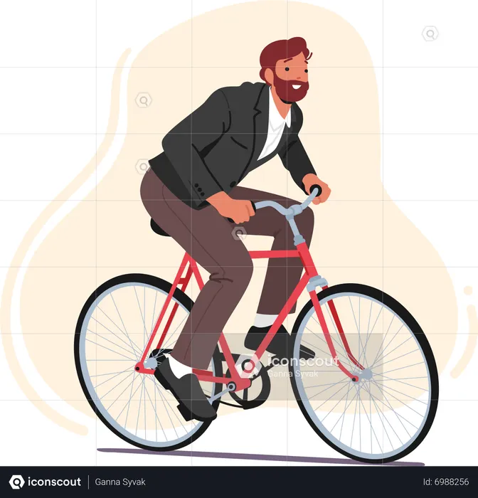 Businessman Character Wearing Formal Suit Riding Bicycle Taking Part In Corporate Competition  Illustration