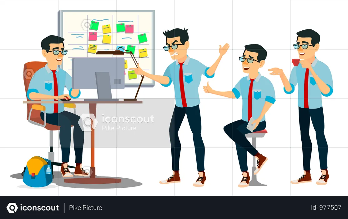 Businessman Character Working In Office  Illustration