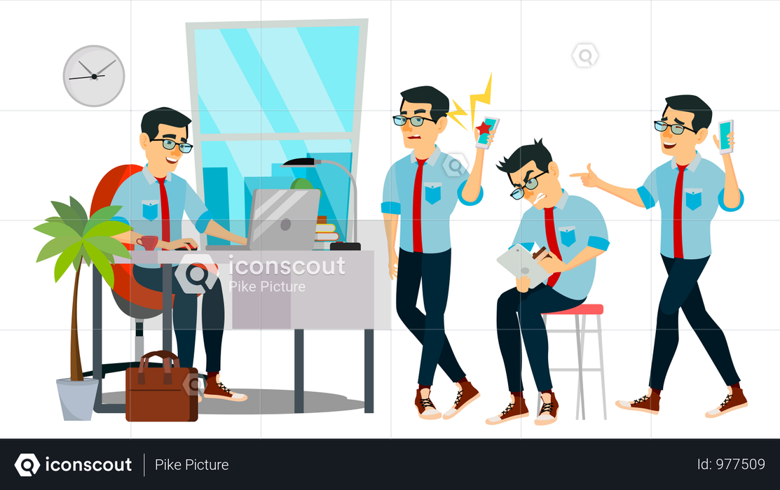Businessman Character Working In Office Illustration