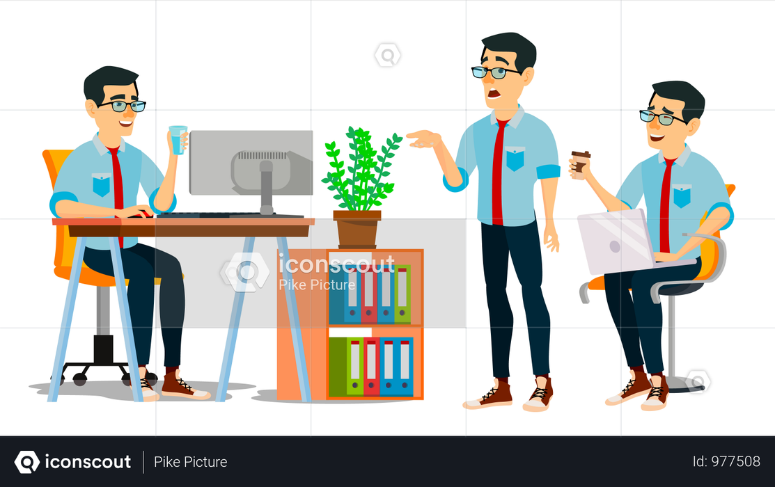 Businessman Character Working In Office On Desk Illustration