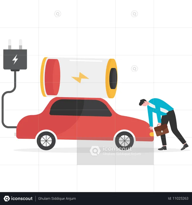 Businessman charges his electric car  Illustration