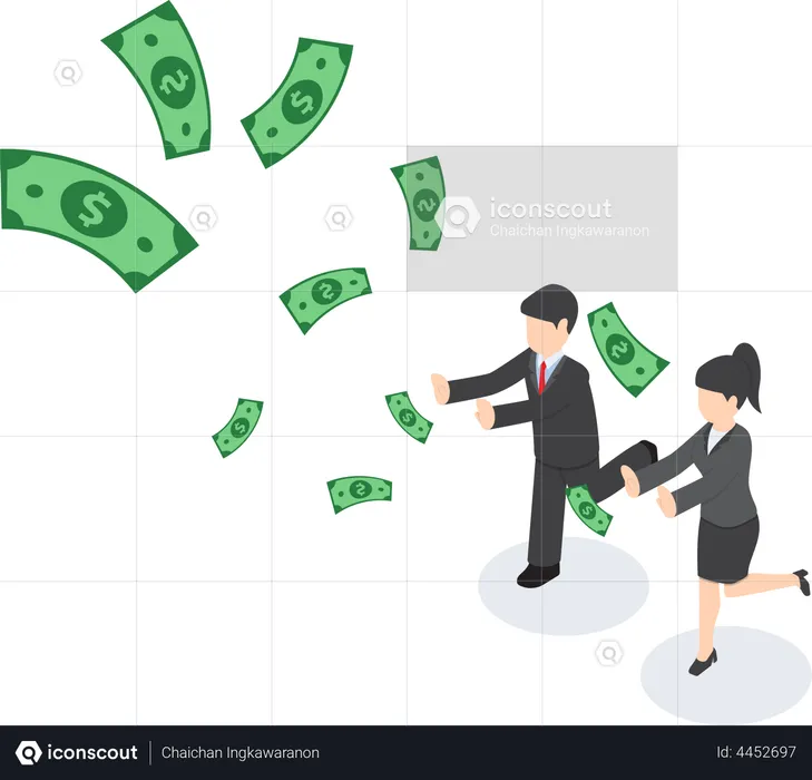 Businessman chasing falling dollar money  Illustration