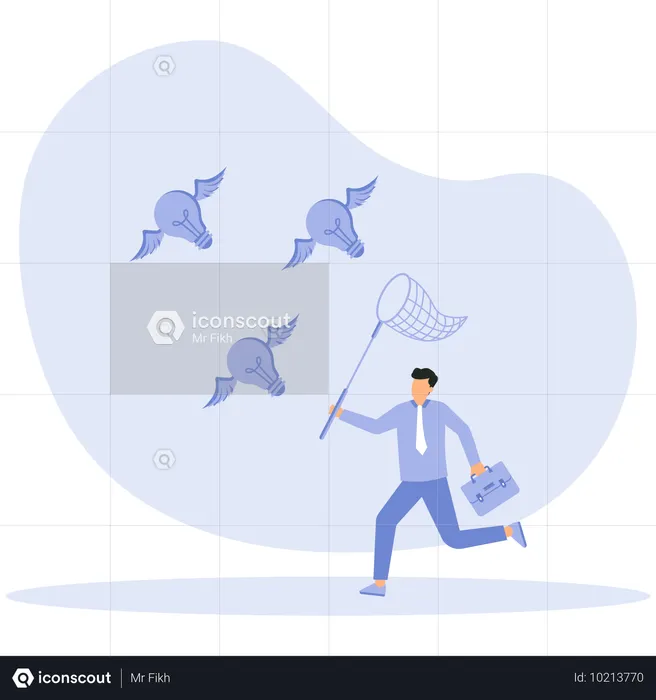 Businessman chasing new ideas  Illustration