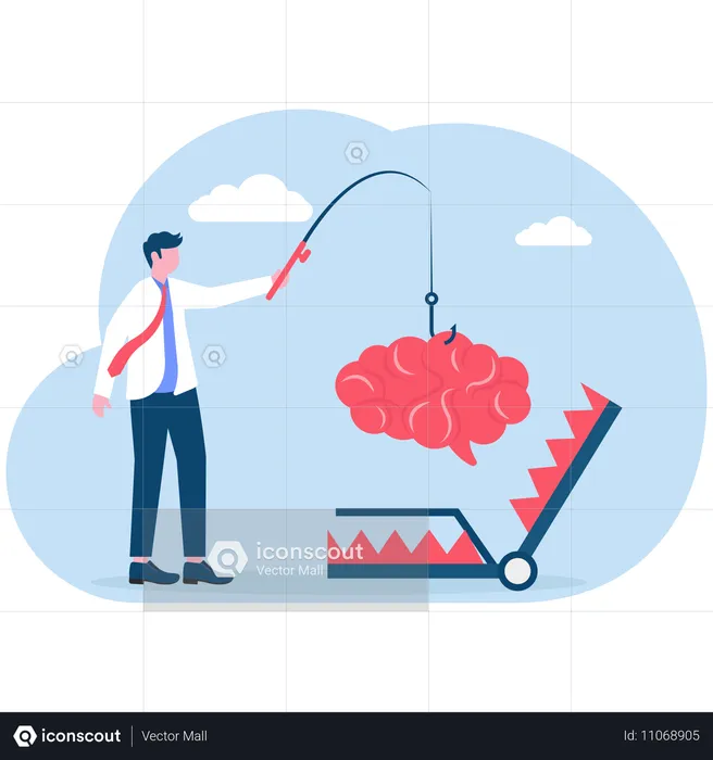 Businessman checking brain trap  Illustration