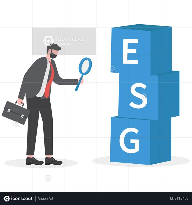 Businessman checking ESG blocks  Illustration