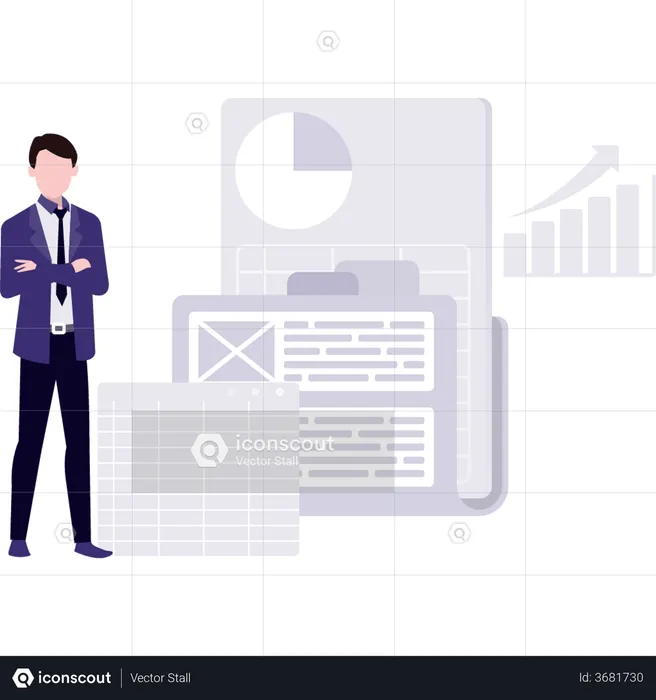 Businessman checking finance report  Illustration