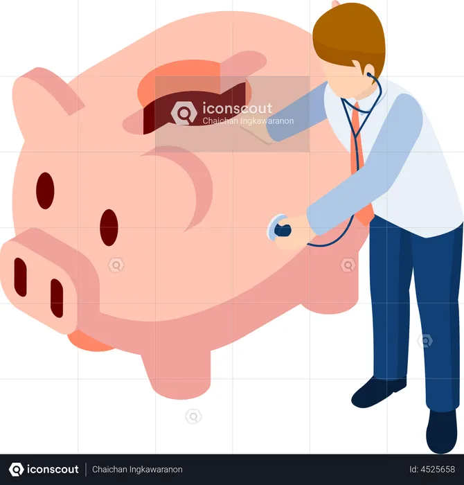 Businessman checking piggy bank balance  Illustration