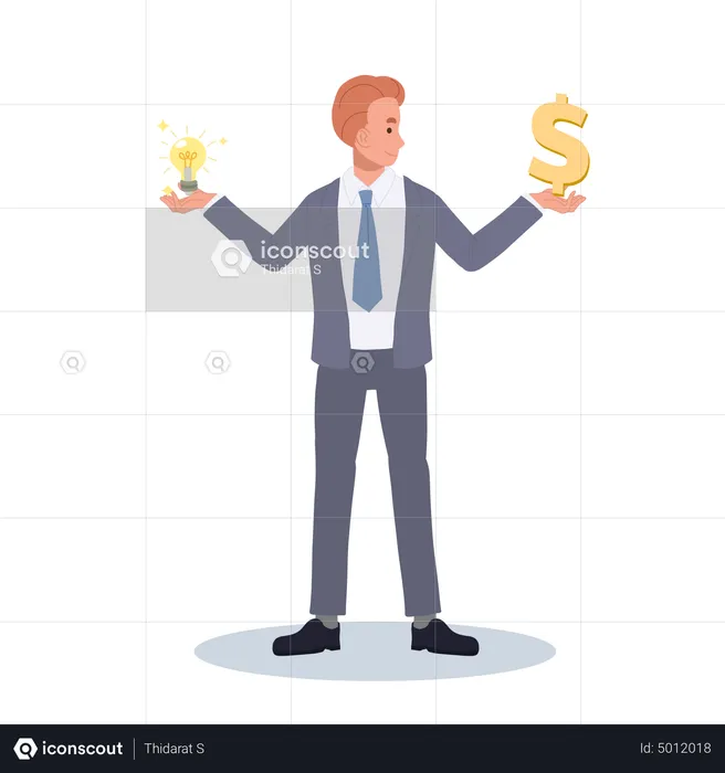 Businessman choose between idea or money  Illustration
