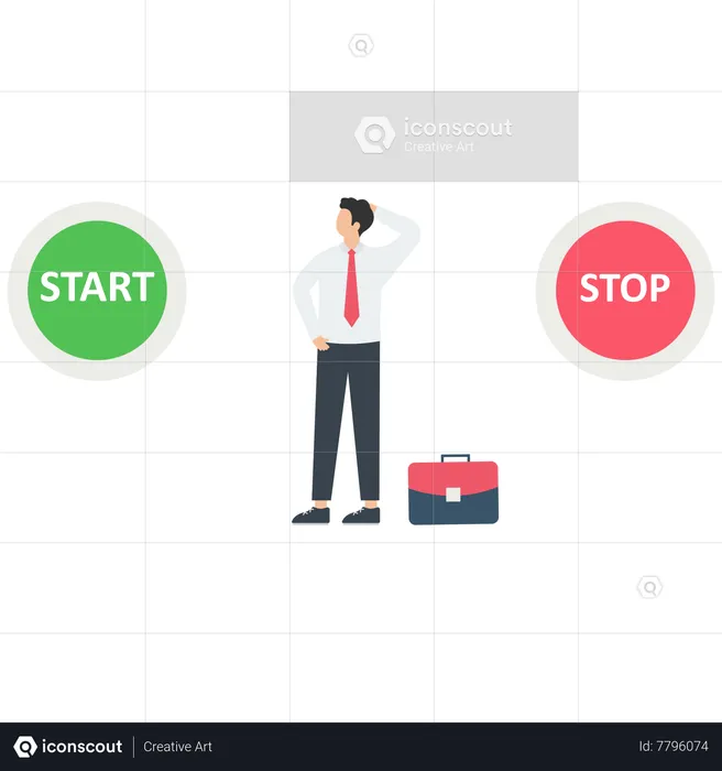 Businessman chooses between the start or stopping  Illustration