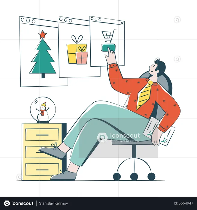 Businessman Chooses Christmas Gifts  Illustration