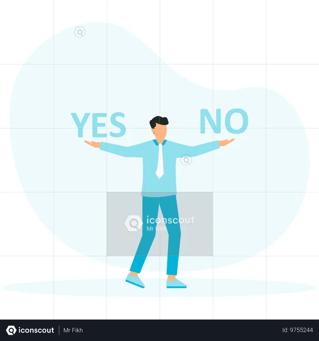 Businessman choosing between yes or no  Illustration