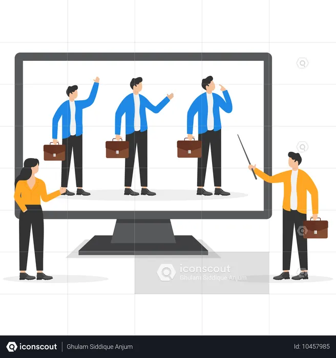 Businessman choosing screen of employee  Illustration