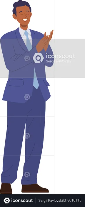 Young businessman clapping with hands office employee worker applauding editable figure  Illustration