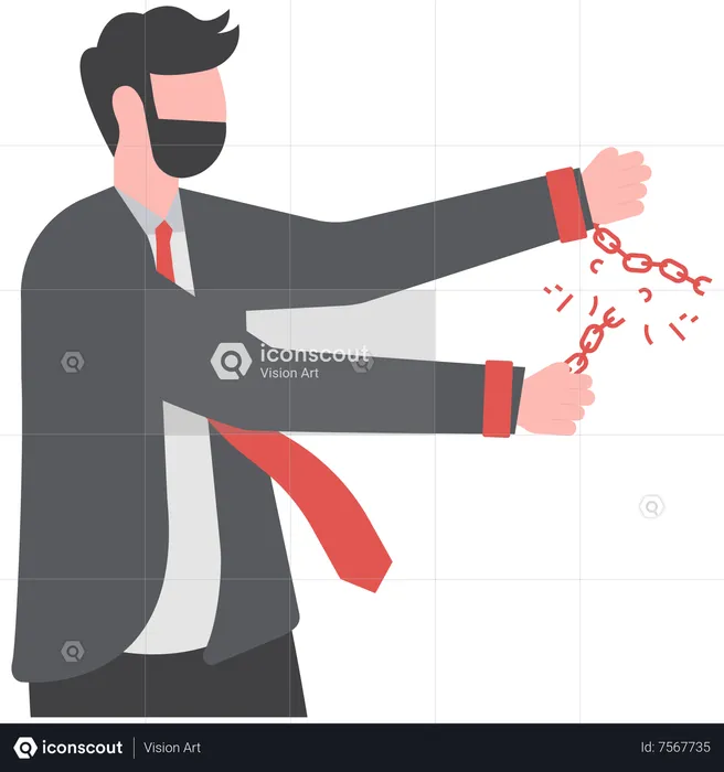 Businessman clenched his fist and broke the chain  Illustration